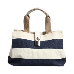 White Navy Striped Canvas Top Handle Tote Tote Bag