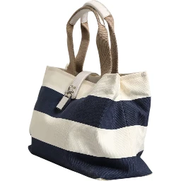 White Navy Striped Canvas Top Handle Tote Tote Bag