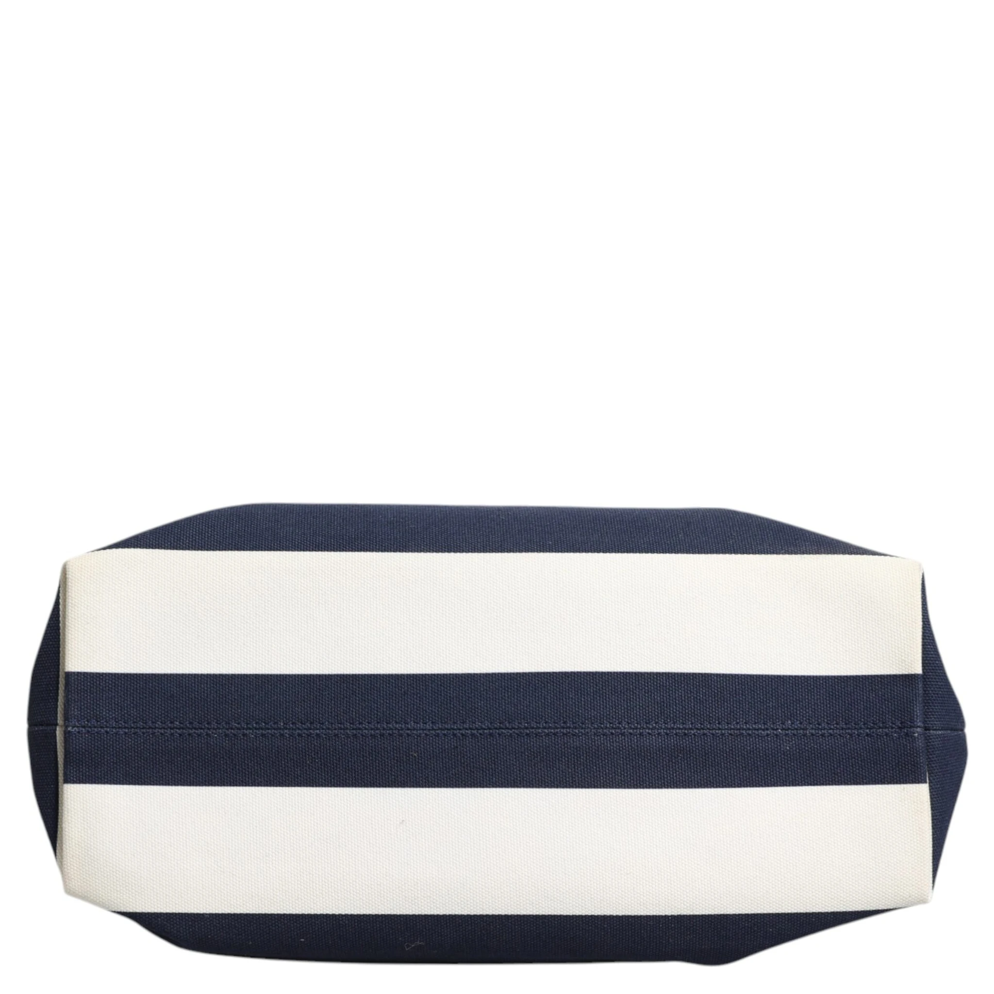 White Navy Striped Canvas Top Handle Tote Tote Bag