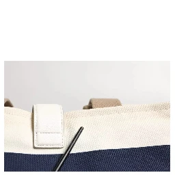 White Navy Striped Canvas Top Handle Tote Tote Bag