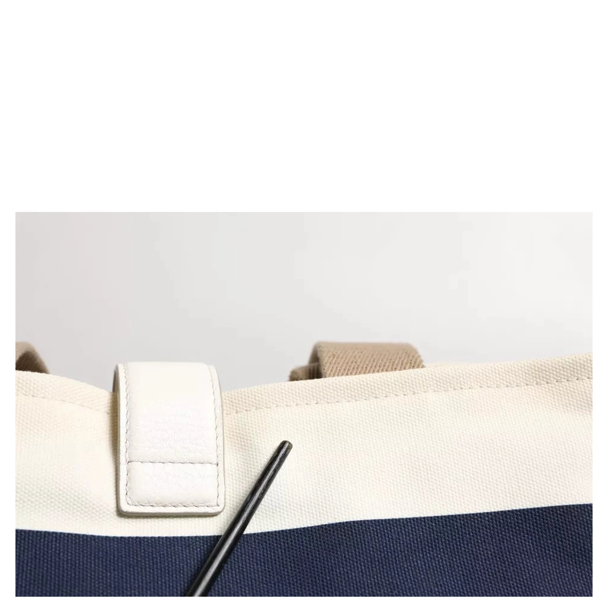 White Navy Striped Canvas Top Handle Tote Tote Bag
