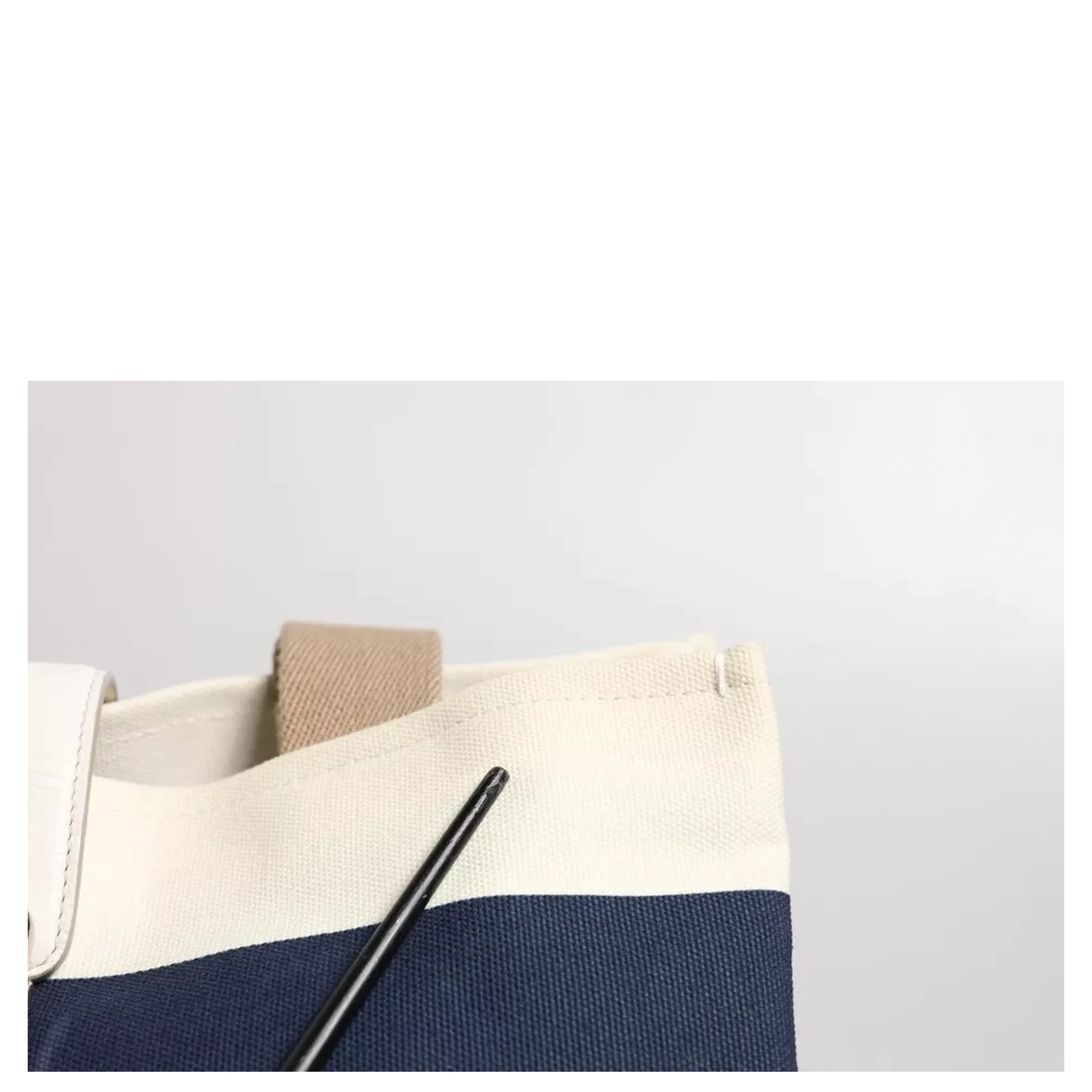 White Navy Striped Canvas Top Handle Tote Tote Bag