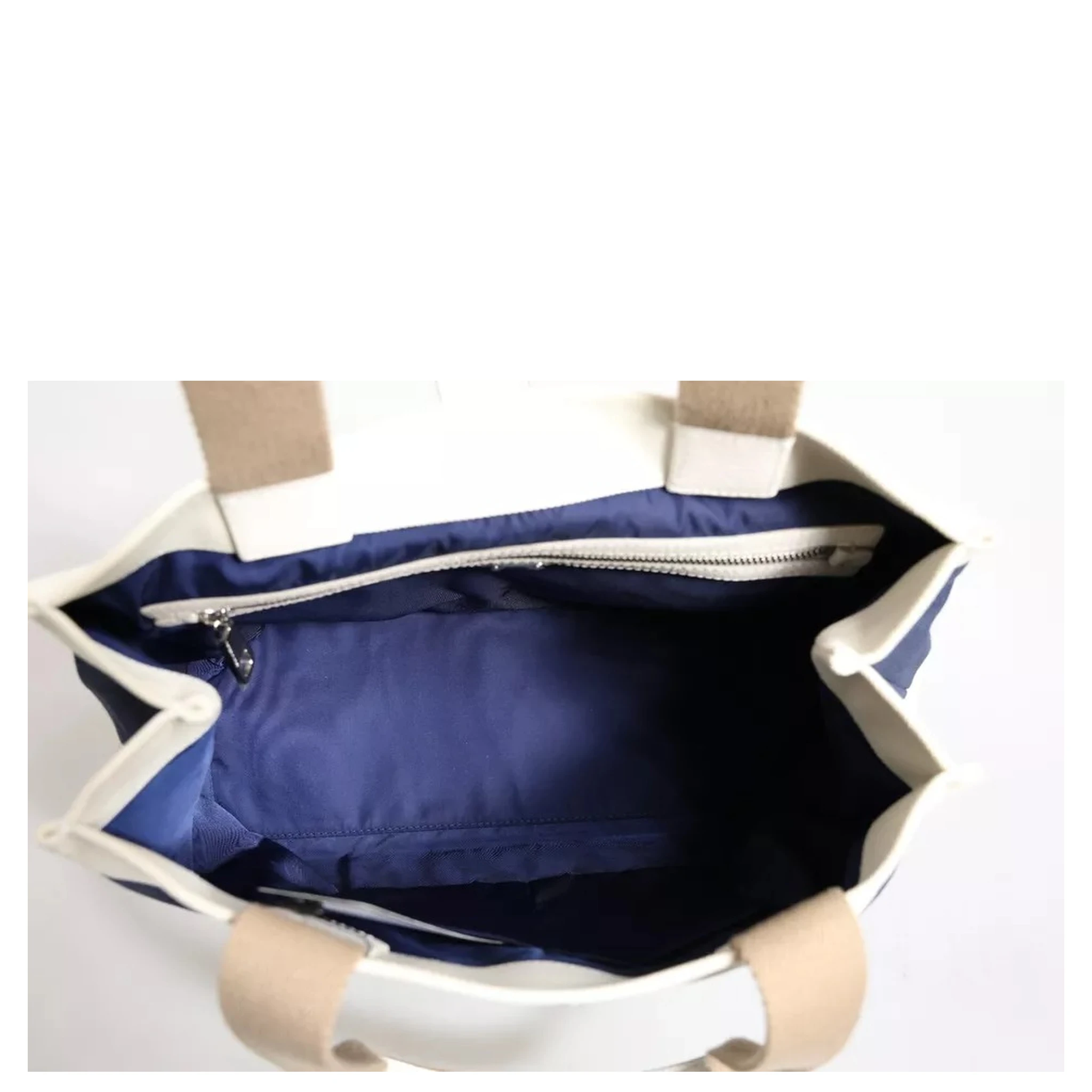 White Navy Striped Canvas Top Handle Tote Tote Bag