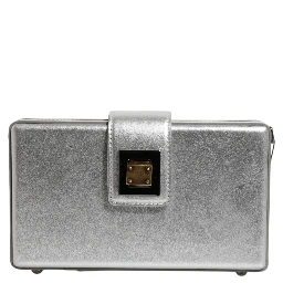 Metallic Silver DG BOX Leather Shoulder Strap Bag