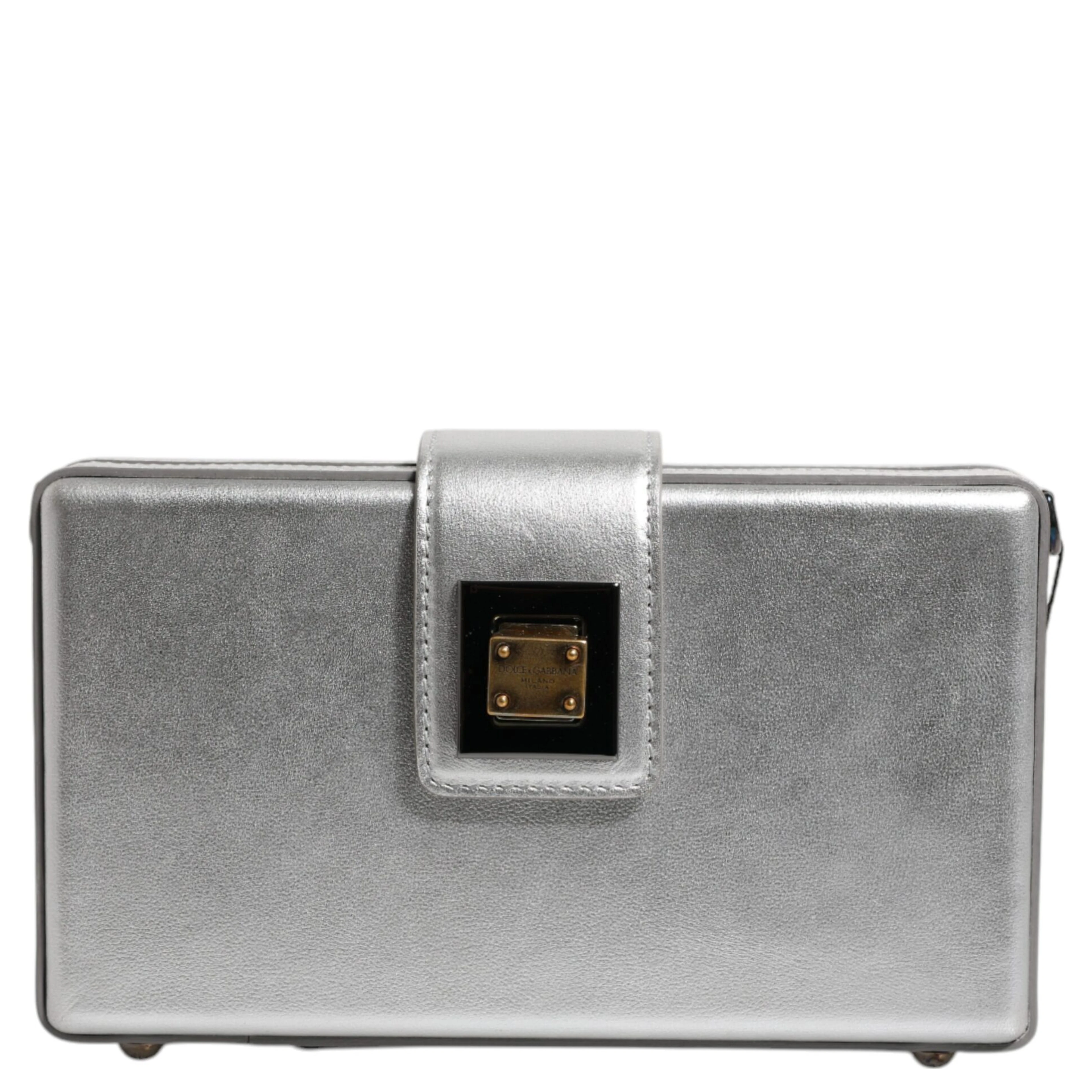 Metallic Silver DG BOX Leather Shoulder Strap Bag