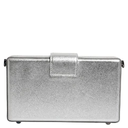 Metallic Silver DG BOX Leather Shoulder Strap Bag