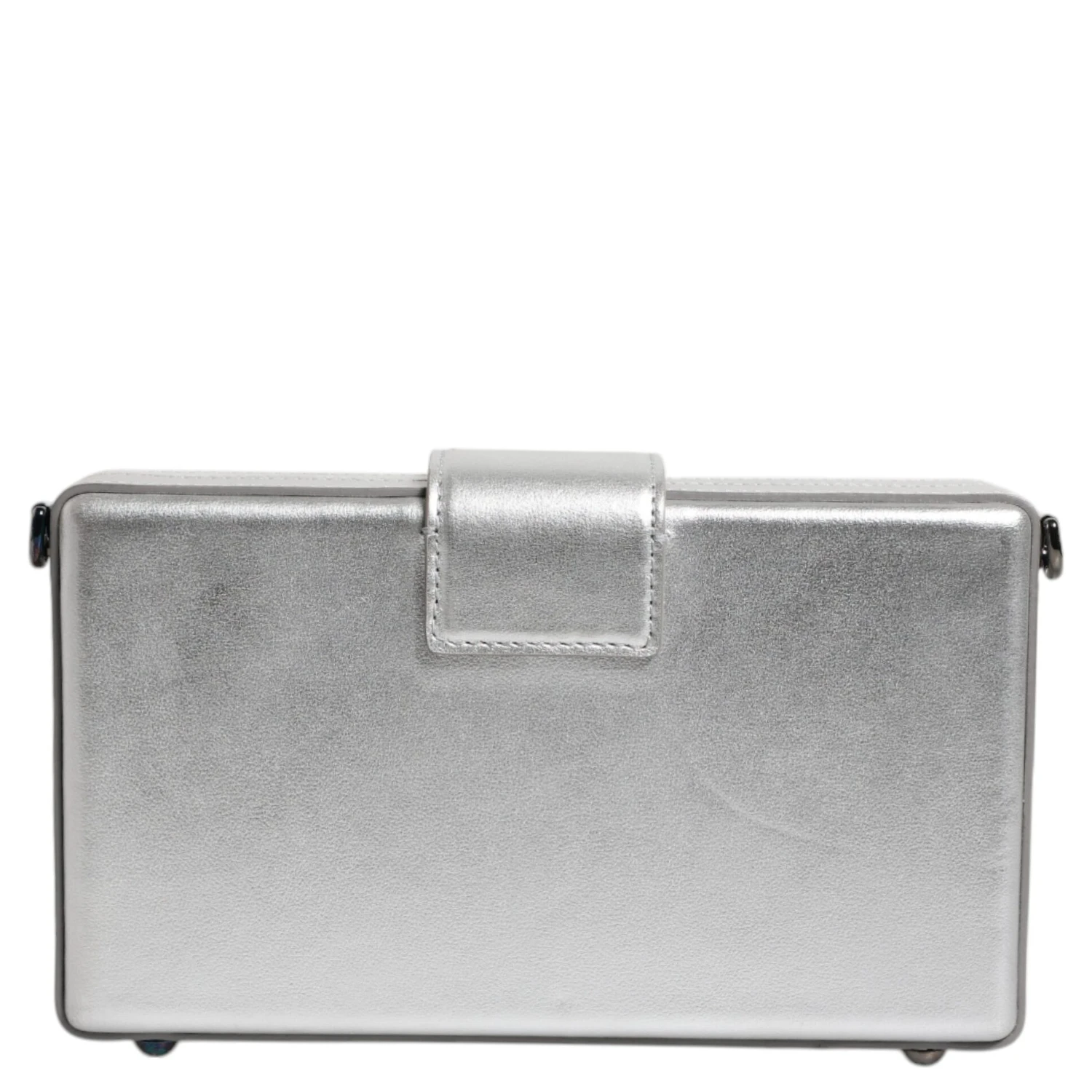 Metallic Silver DG BOX Leather Shoulder Strap Bag