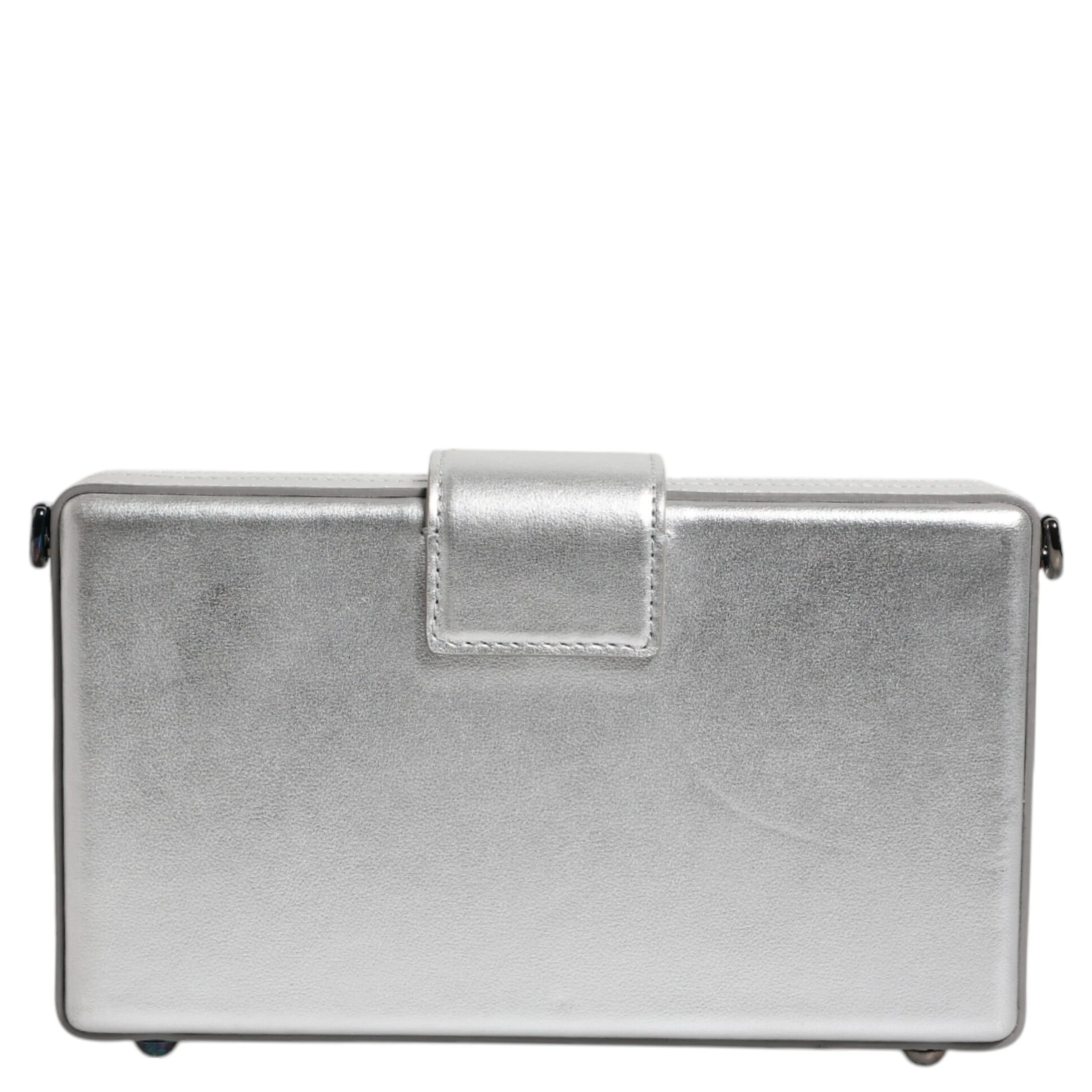 Metallic Silver DG BOX Leather Shoulder Strap Bag