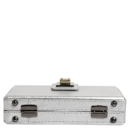 Metallic Silver DG BOX Leather Shoulder Strap Bag