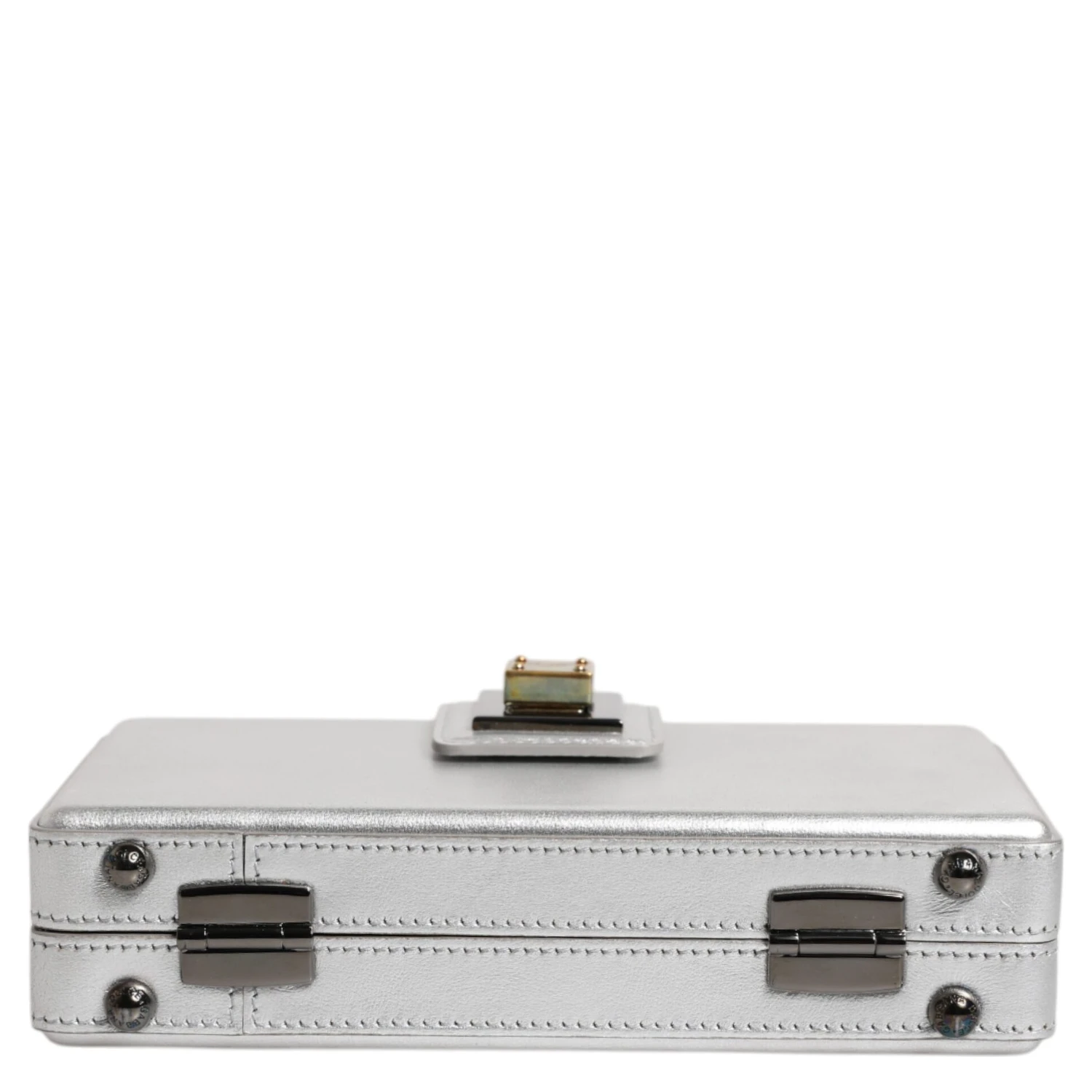 Metallic Silver DG BOX Leather Shoulder Strap Bag