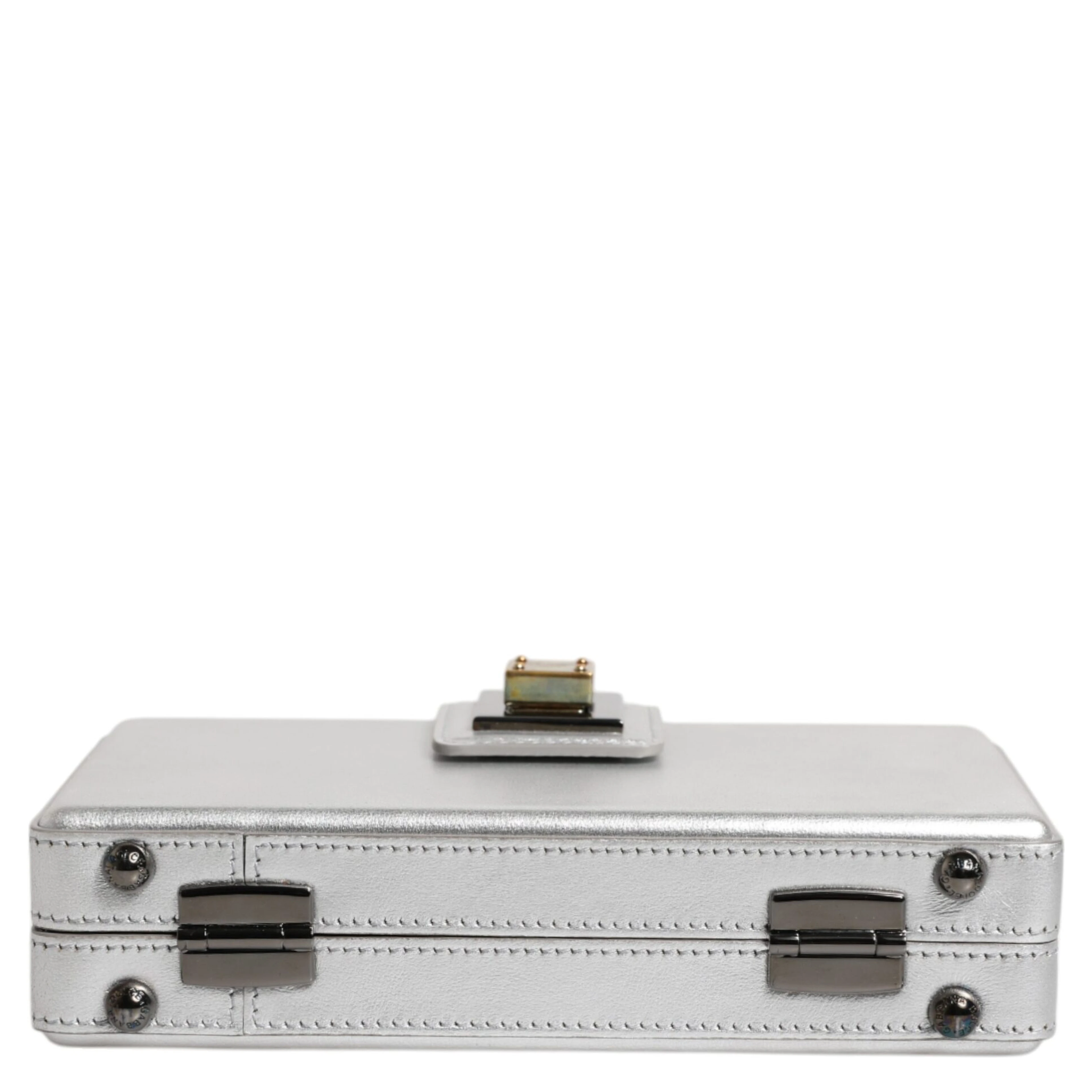 Metallic Silver DG BOX Leather Shoulder Strap Bag