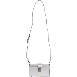 Metallic Silver DG BOX Leather Shoulder Strap Bag