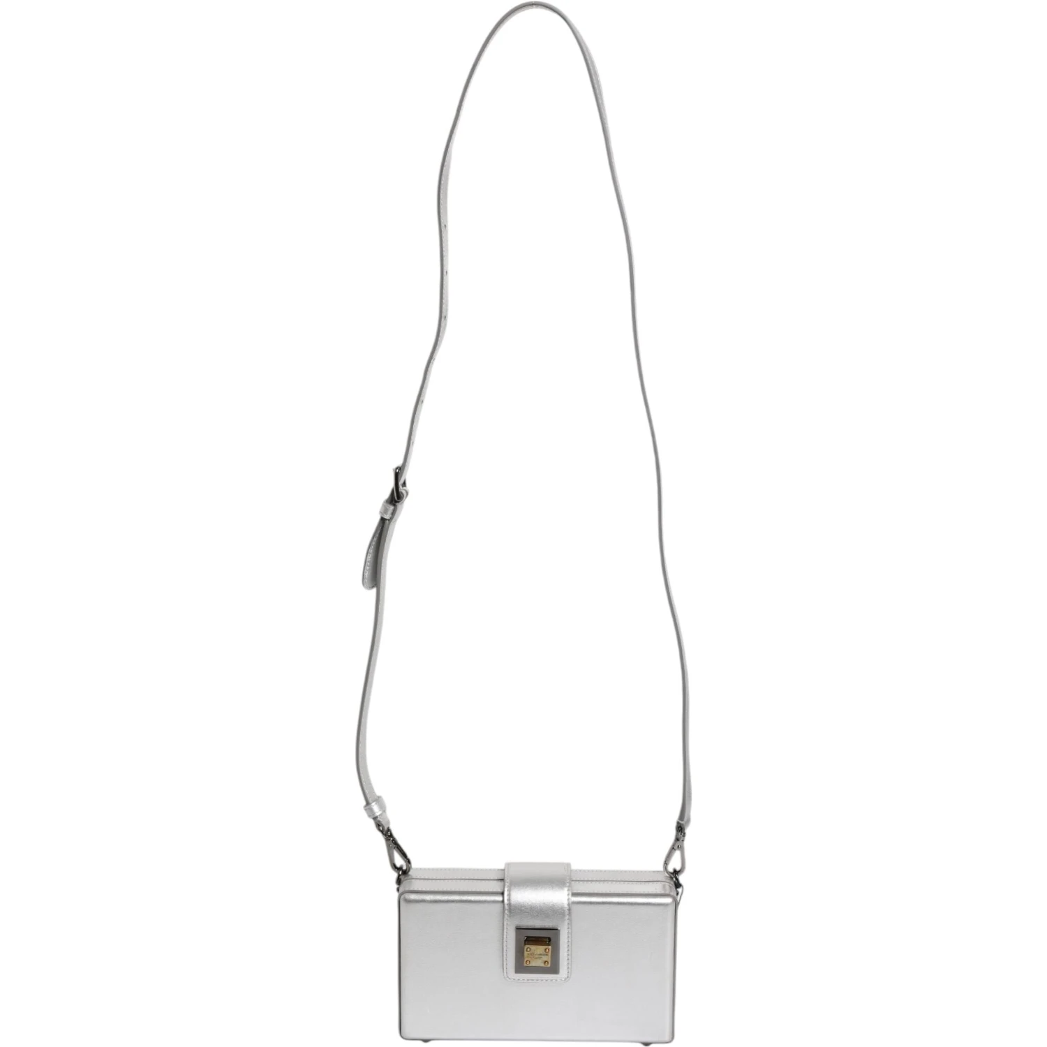 Metallic Silver DG BOX Leather Shoulder Strap Bag