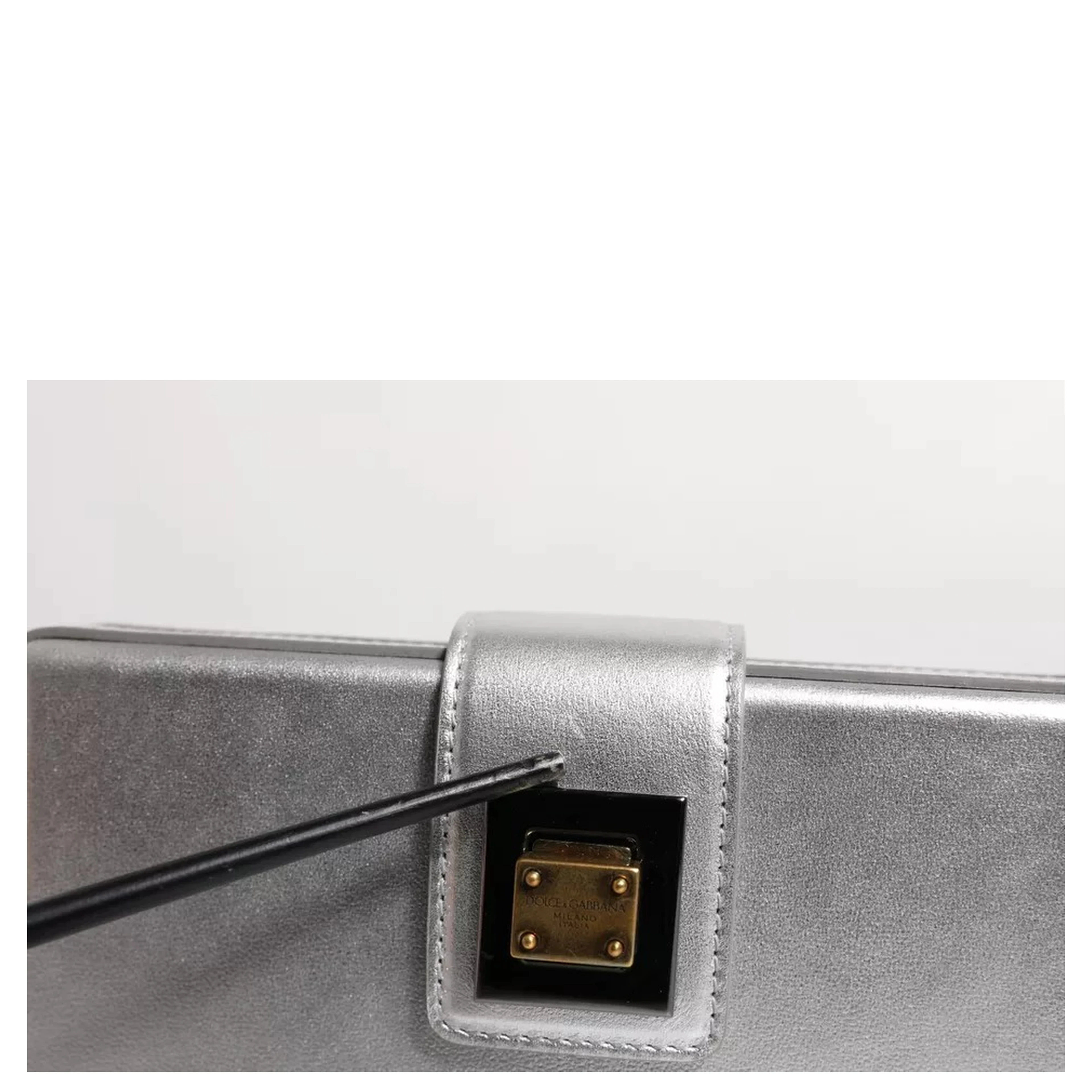 Metallic Silver DG BOX Leather Shoulder Strap Bag