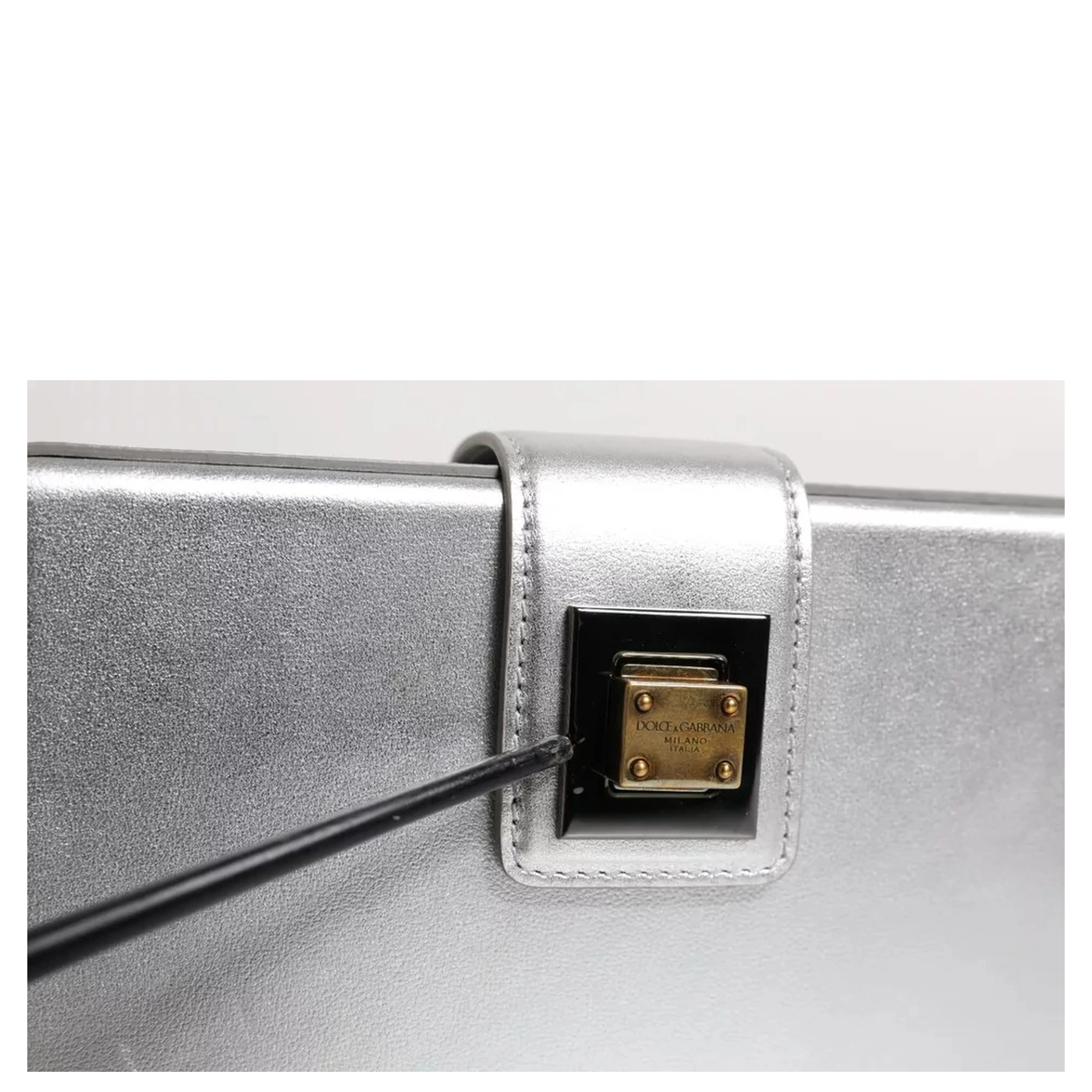 Metallic Silver DG BOX Leather Shoulder Strap Bag