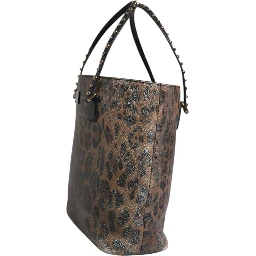 Brown Black Calfskin Leopard Print Shoulder Tote Bag