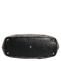 Brown Black Calfskin Leopard Print Shoulder Tote Bag