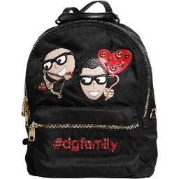 Black Nylon #DGFAMILY VULCANO Embellished Backpack Bag