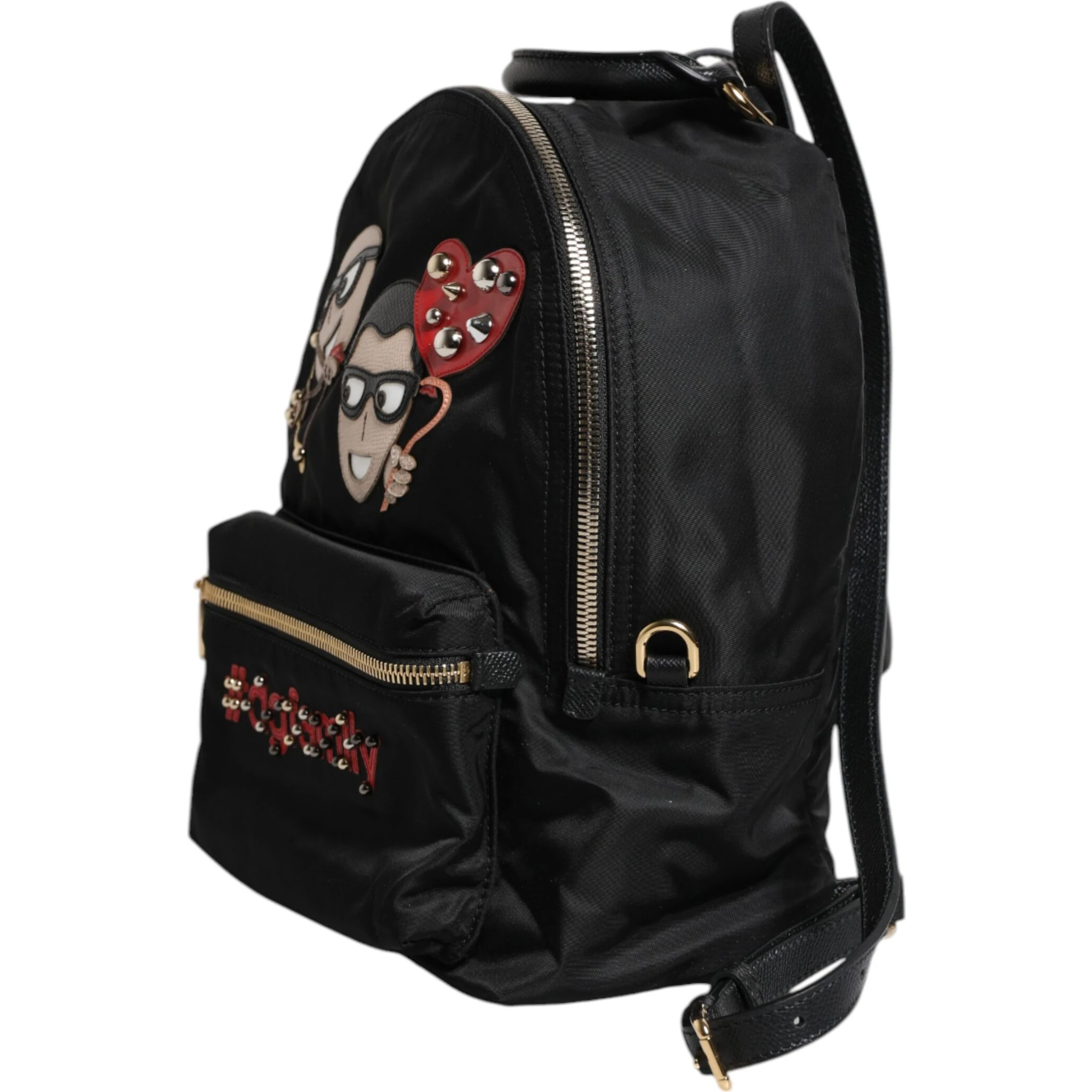 Black Nylon #DGFAMILY VULCANO Embellished Backpack Bag