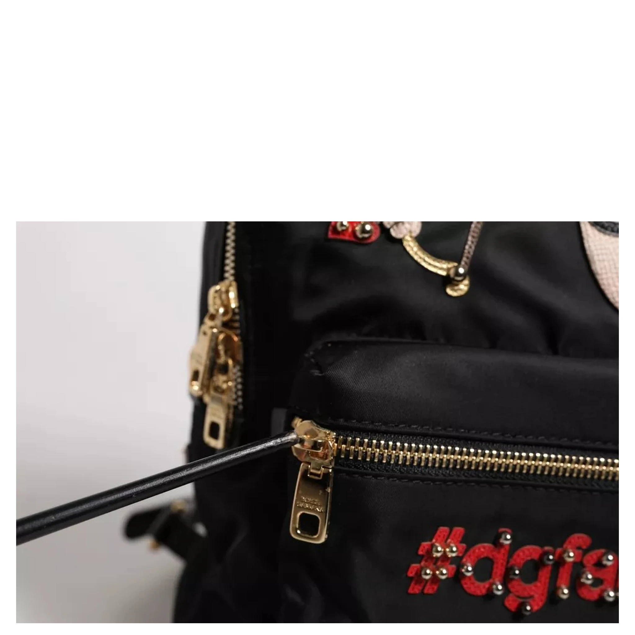 Black Nylon #DGFAMILY VULCANO Embellished Backpack Bag