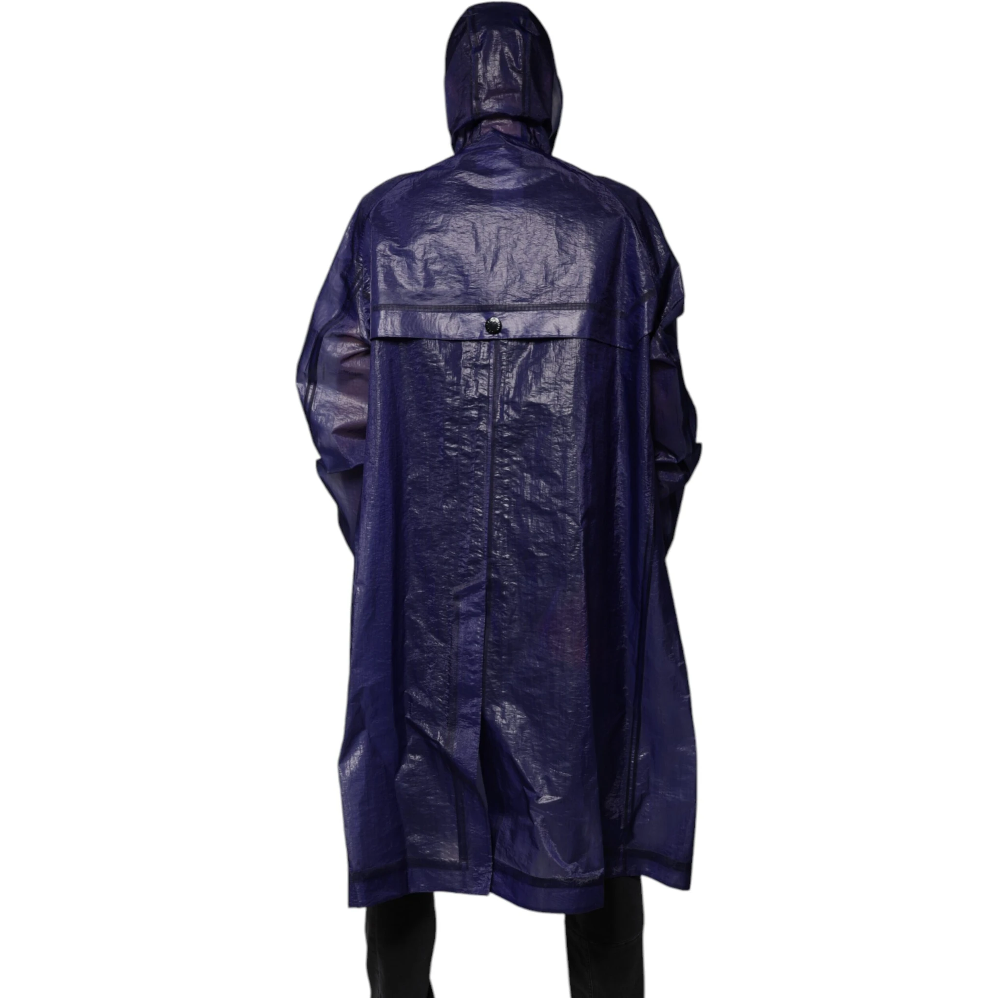 Dark Blue Cotton Hooded Men Raincoat Jacket