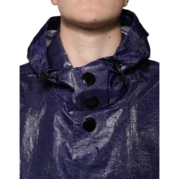 Dark Blue Cotton Hooded Men Raincoat Jacket