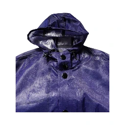 Dark Blue Cotton Hooded Men Raincoat Jacket
