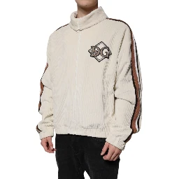 Beige Logo Applique Cotton Corduroy Full Zip Jacket