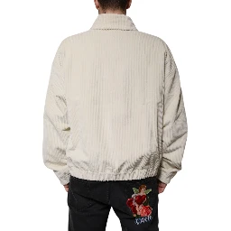 Beige Logo Applique Cotton Corduroy Full Zip Jacket