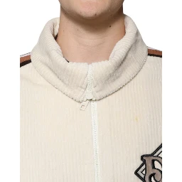 Beige Logo Applique Cotton Corduroy Full Zip Jacket