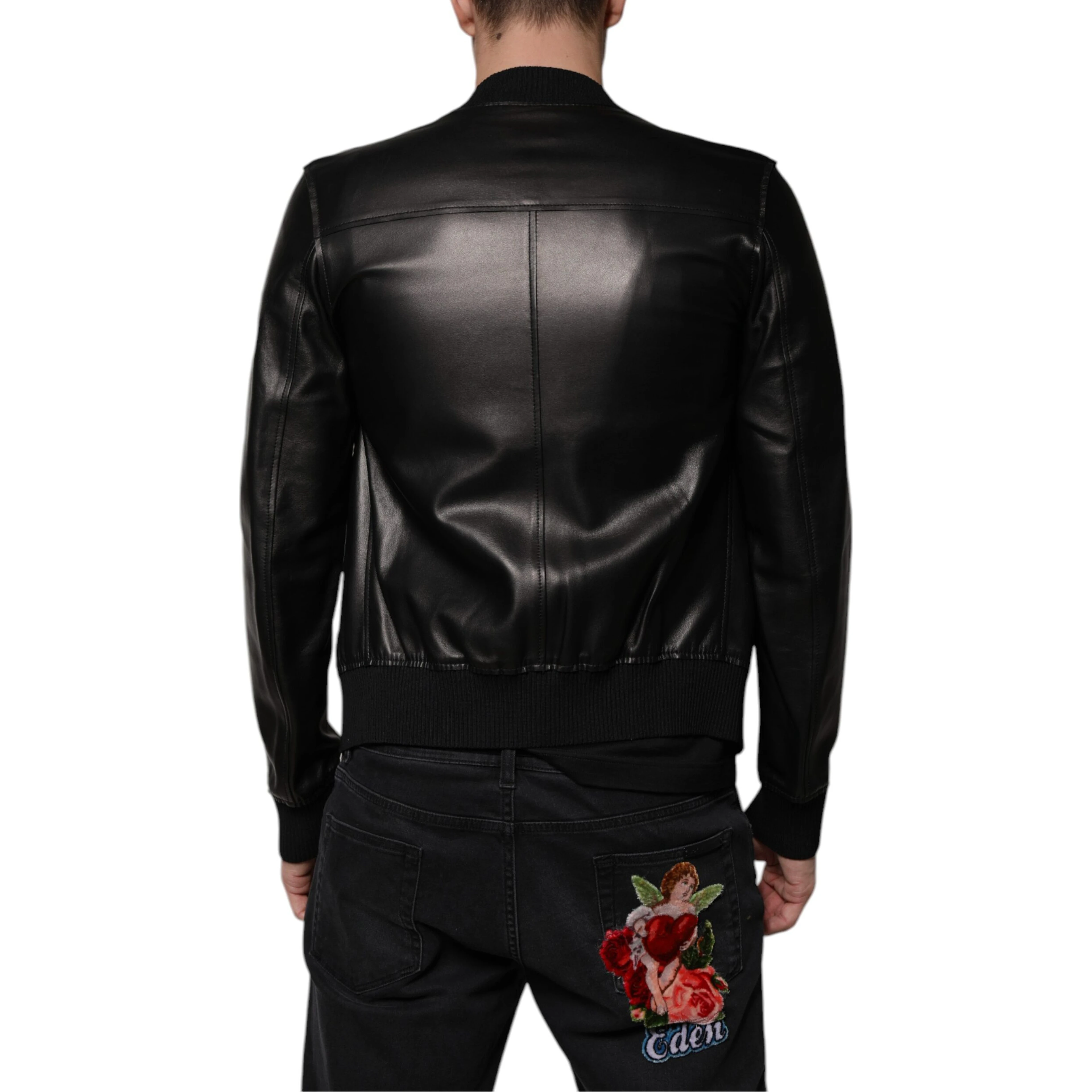 Black Lambskin Full Zip Biker Blouson Jacket