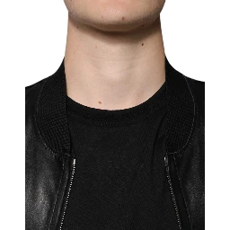 Black Lambskin Full Zip Biker Blouson Jacket