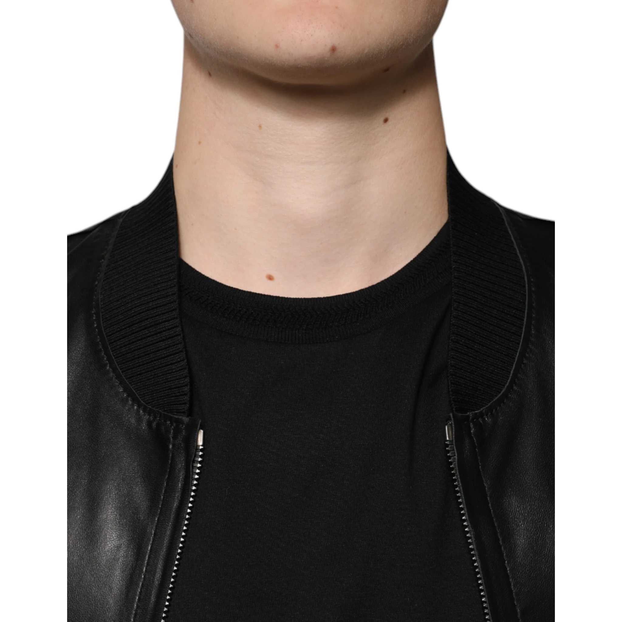 Black Lambskin Full Zip Biker Blouson Jacket