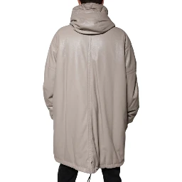 Beige Full Zip Hooded Long Sleeves Casual Coat Jacket