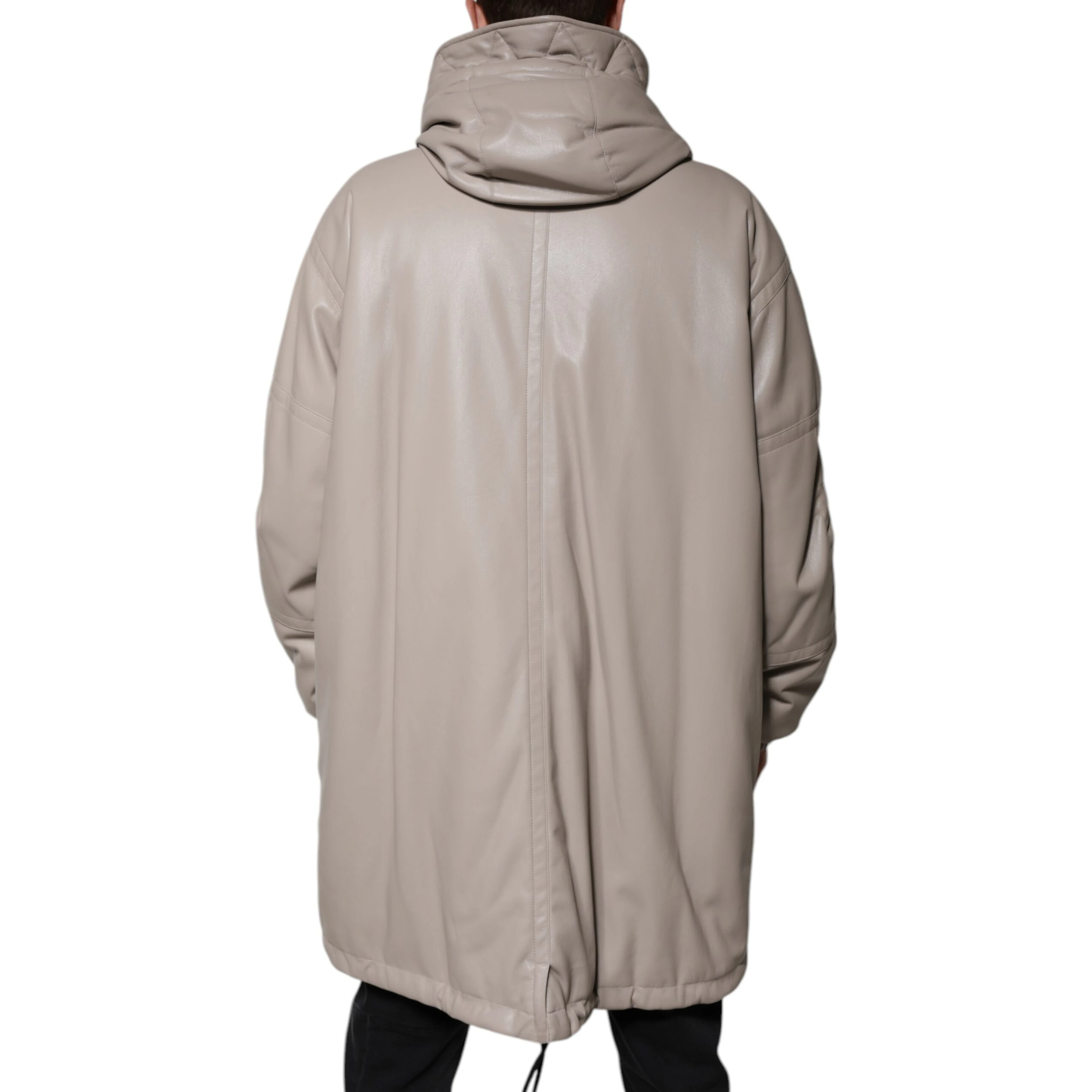 Beige Full Zip Hooded Long Sleeves Casual Coat Jacket