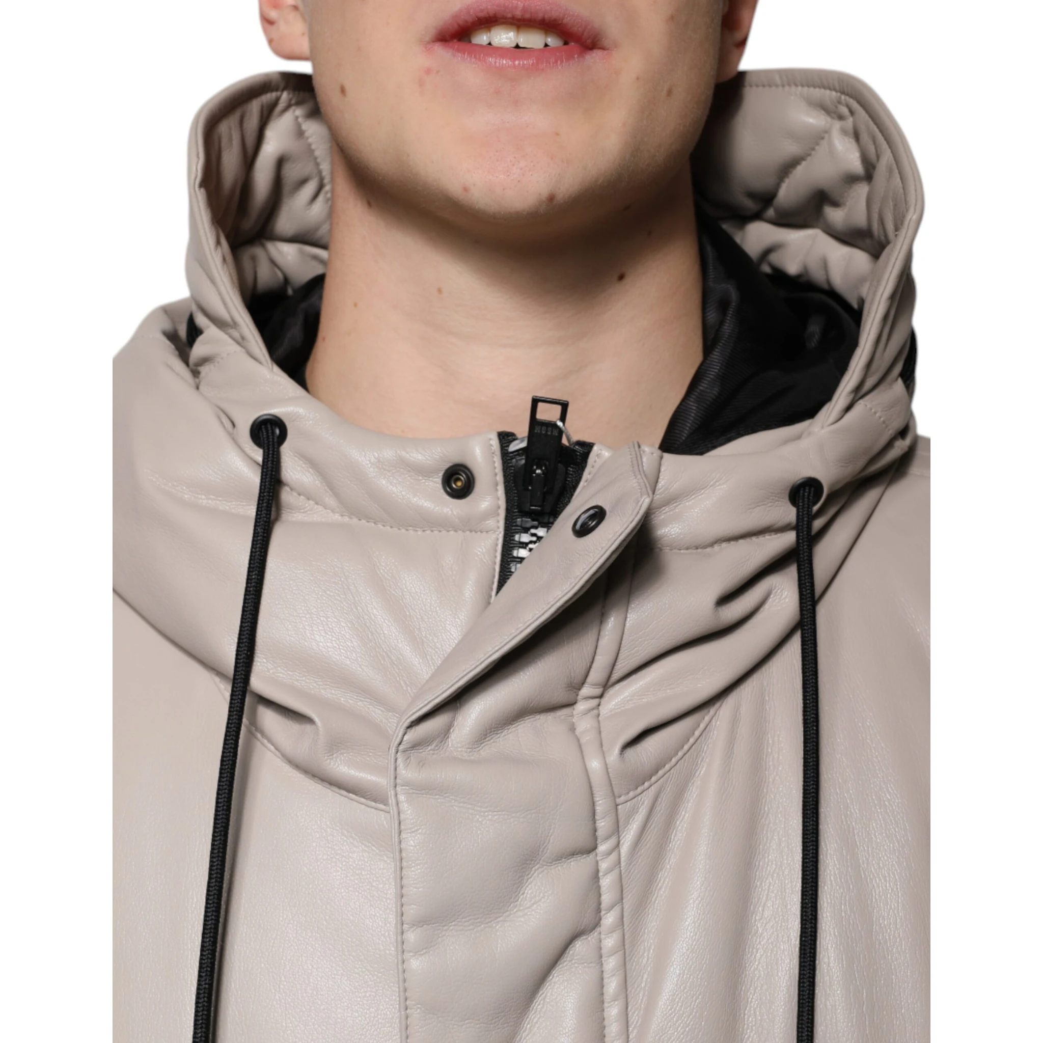 Beige Full Zip Hooded Long Sleeves Casual Coat Jacket
