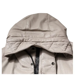 Beige Full Zip Hooded Long Sleeves Casual Coat Jacket