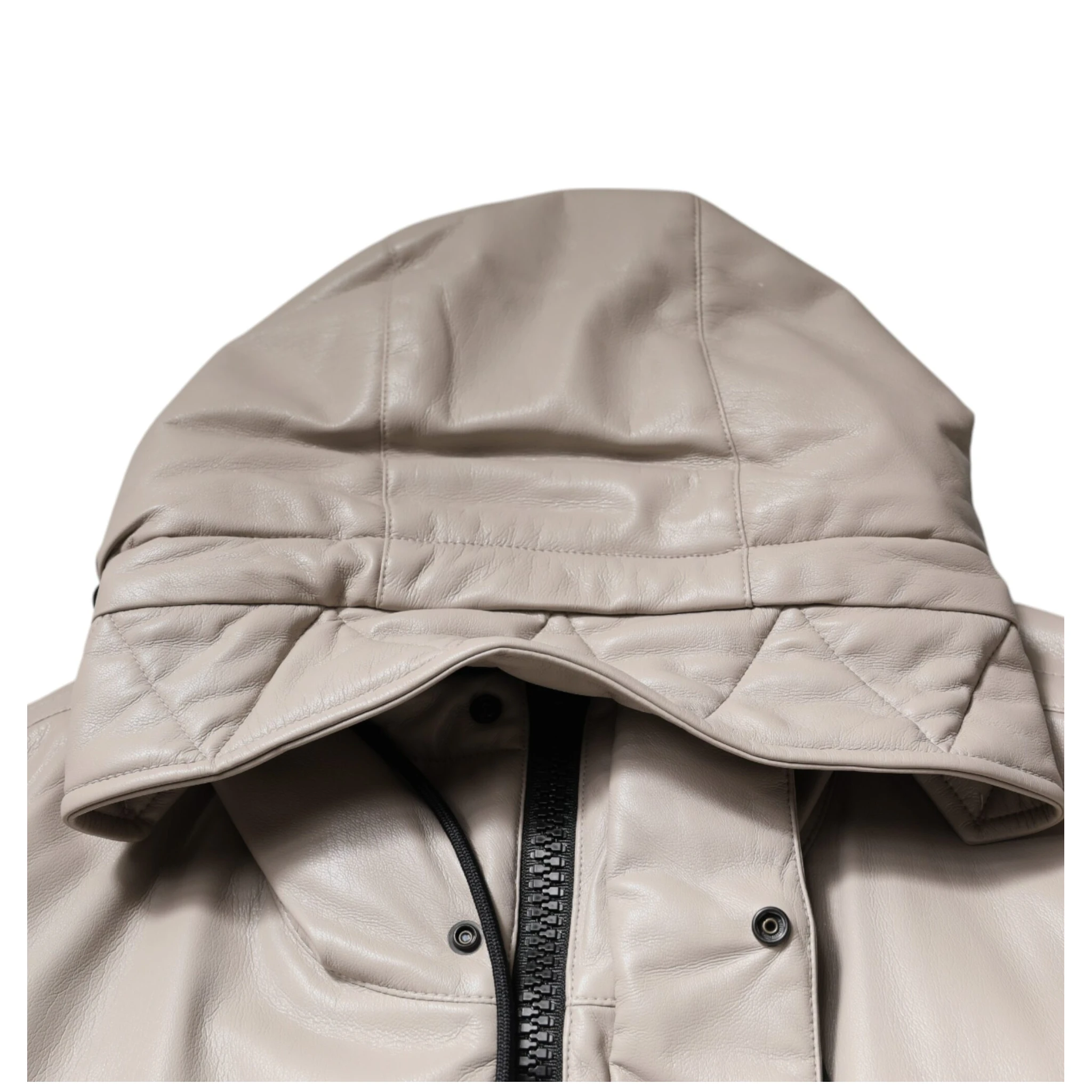 Beige Full Zip Hooded Long Sleeves Casual Coat Jacket