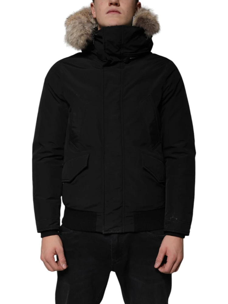 Black Hooded Long Sleeves Fur Shearling Coat Jacket