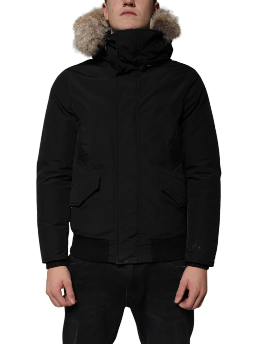 Black Hooded Long Sleeves Fur Shearling Coat Jacket