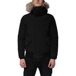 Black Hooded Long Sleeves Fur Shearling Coat Jacket