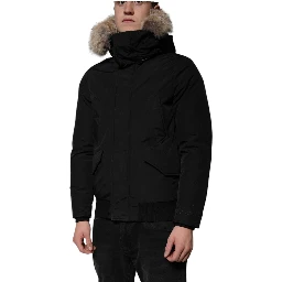 Black Hooded Long Sleeves Fur Shearling Coat Jacket