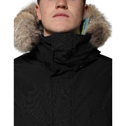 Black Hooded Long Sleeves Fur Shearling Coat Jacket