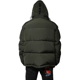 Green Hooded Long Sleeves Fur Shearling Jacket