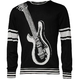 Black White Guitar Silk Crew Neck Sweater