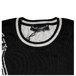 Black White Guitar Silk Crew Neck Sweater