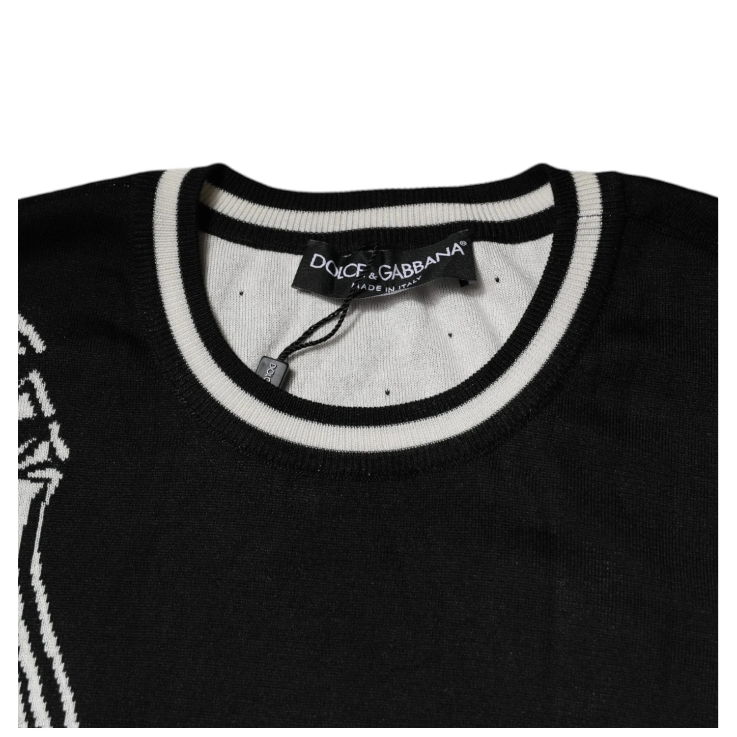 Black White Guitar Silk Crew Neck Sweater
