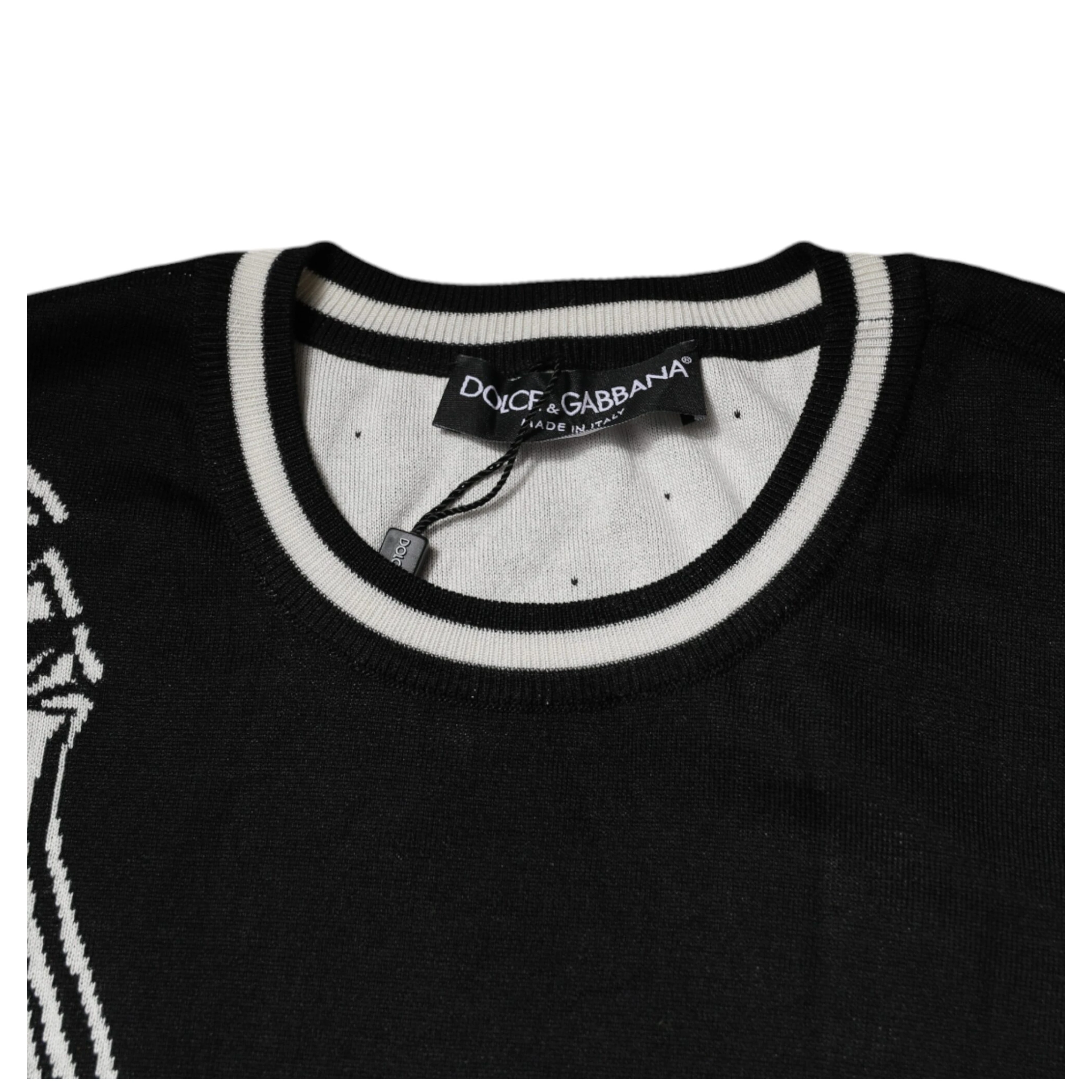 Black White Guitar Silk Crew Neck Sweater