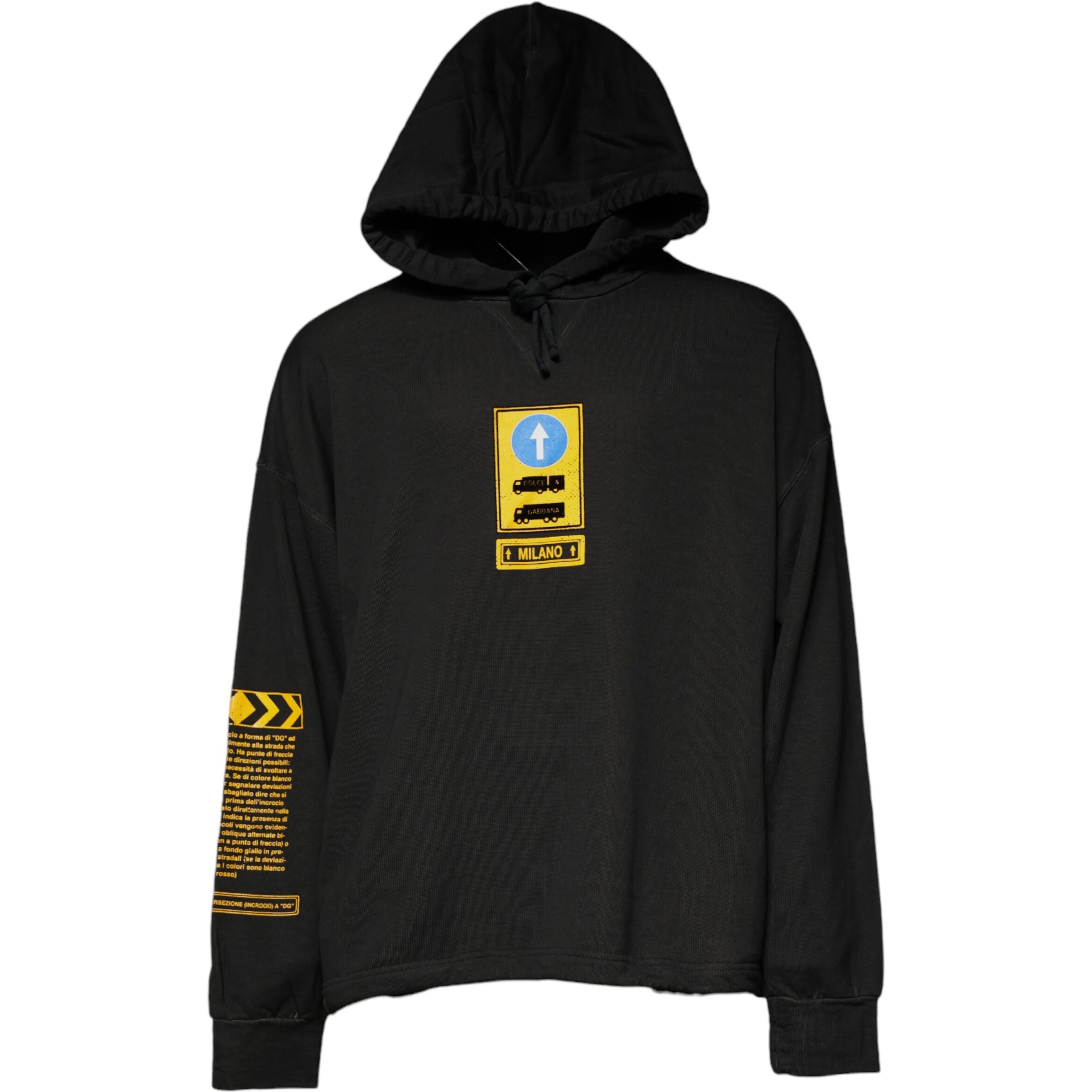 Black Cotton Hooded DG Shield Pullover Sweater