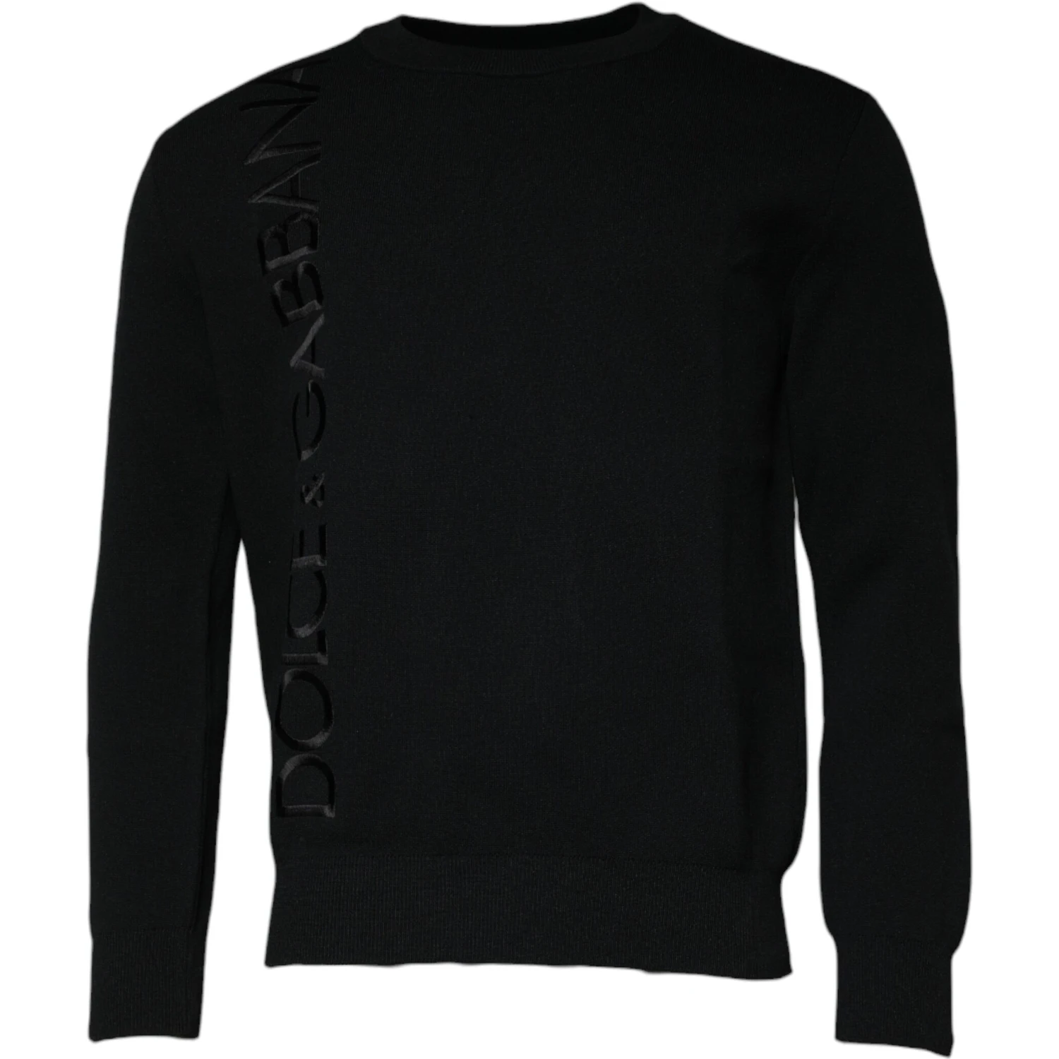 Black Nylon Logo Crew Neck Pullover Sweater